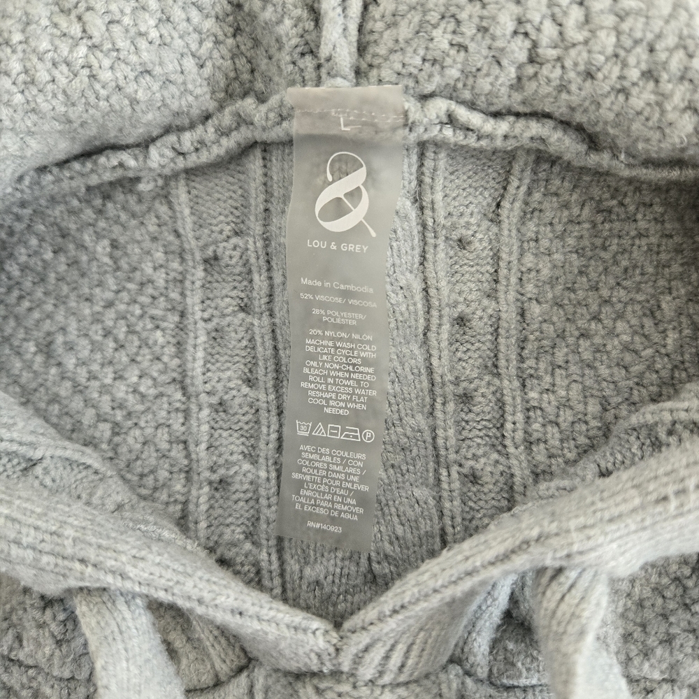 Lou & Grey LOFT Women's Sz L Oversized Cropped Cable Knit Chunky Sweater Hoodie - Picture 4 of 11